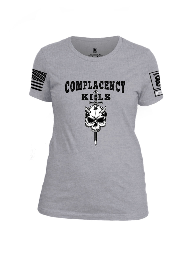 Battleraddle Complacency Kills  Black Sleeves Women Cotton Crew Neck T-Shirt