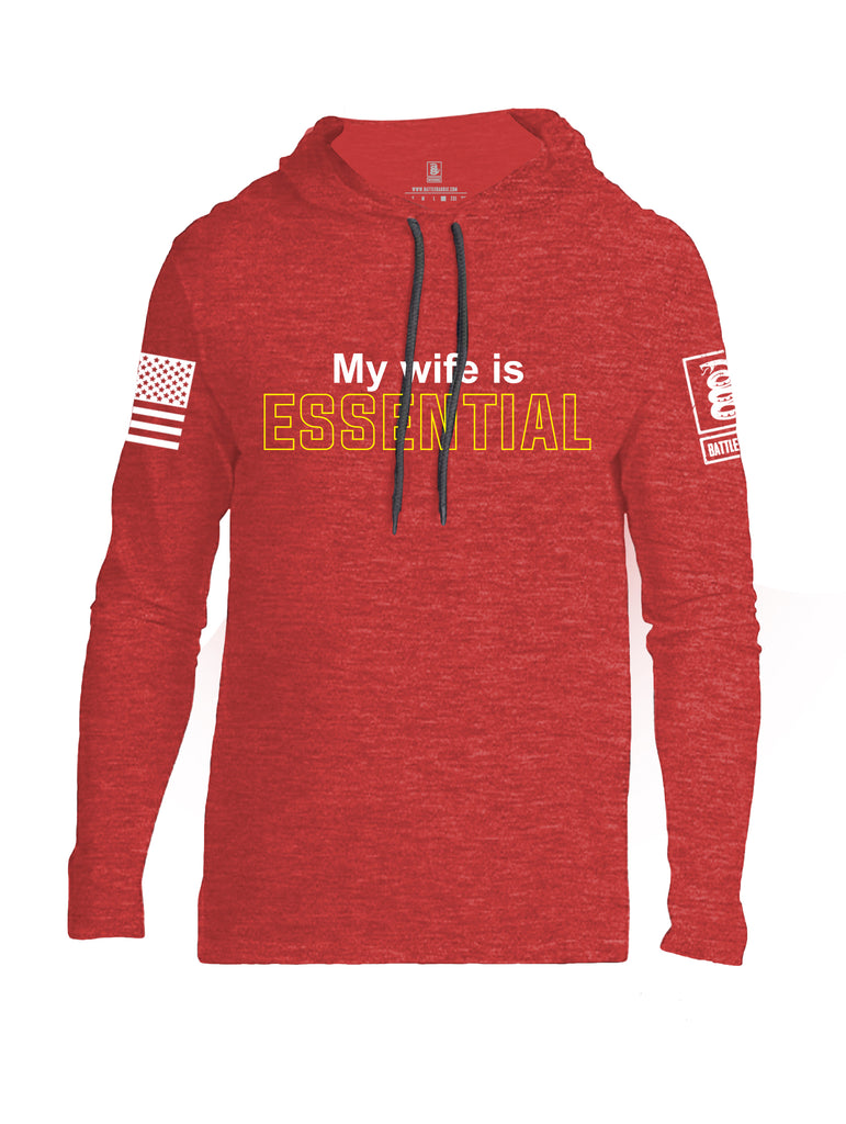 Battleraddle My Wife Is Essential {sleeve_color} Sleeves Men Cotton Thin Cotton Lightweight Hoodie