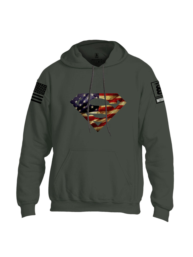 Battleraddle Superman Usa Black Sleeves Uni Cotton Blended Hoodie With Pockets