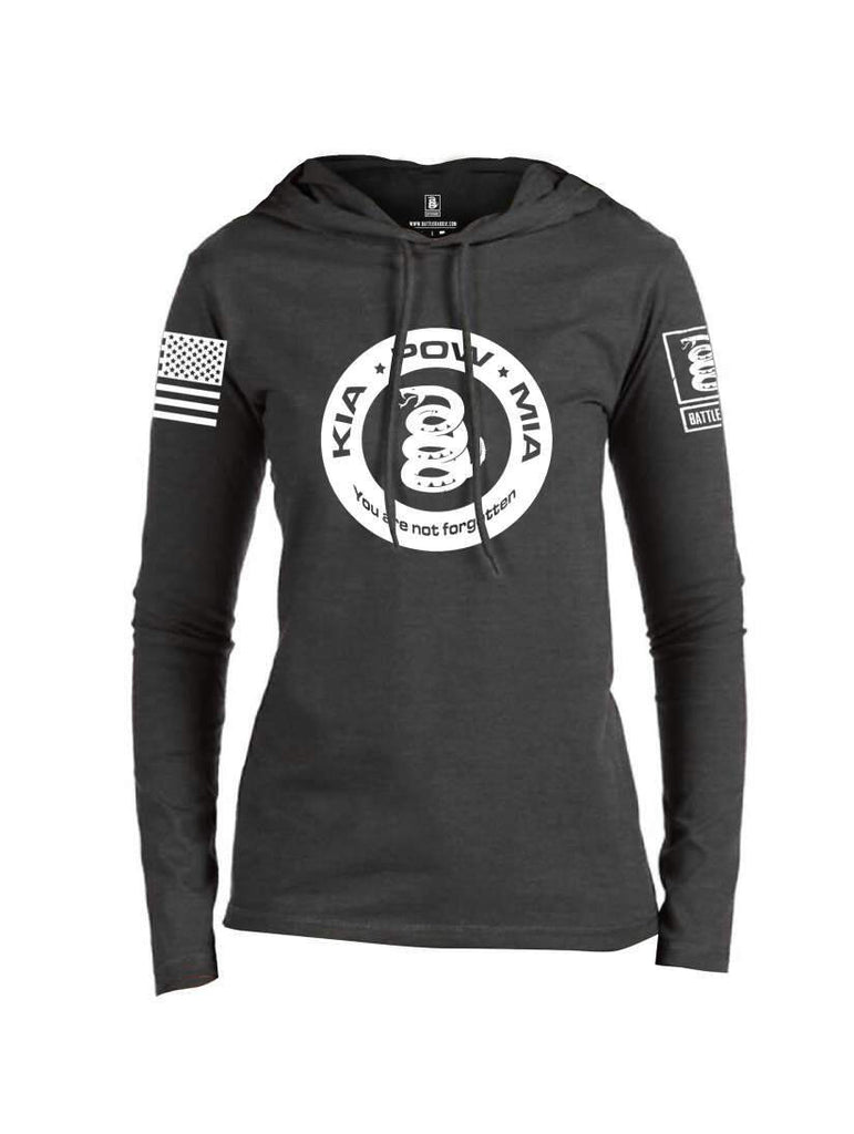 Battleraddle KIA POW MIA You Are Not Forgotten White Sleeve Print Womens Thin Cotton Lightweight Hoodie shirt|custom|veterans|Apparel-Womens Hoodie-Cotton