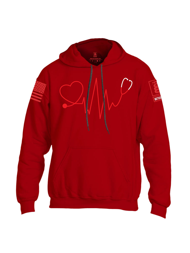 Battleraddle Nurse Heartbeat Red Sleeves Uni Cotton Blended Hoodie With Pockets