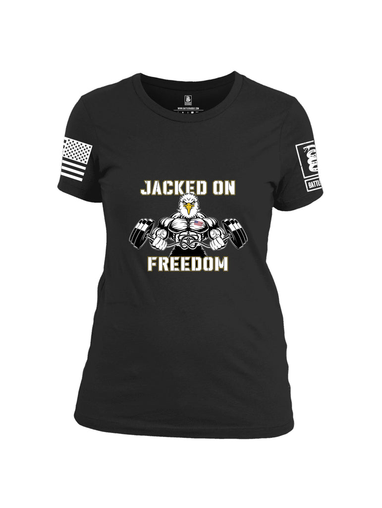 Battleraddle Jacked On Freedom White Sleeves Women Cotton Crew Neck T-Shirt
