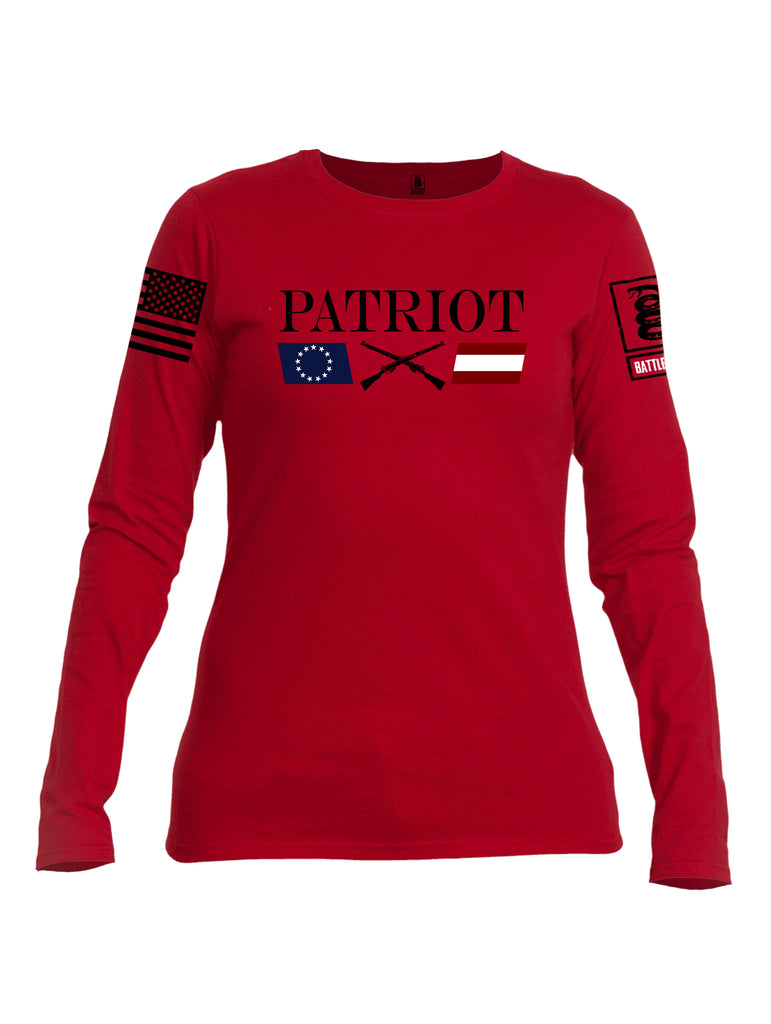 Battleraddle Patriot Rifle Flag Black {sleeve_color} Sleeves Women Cotton Crew Neck Long Sleeve T Shirt