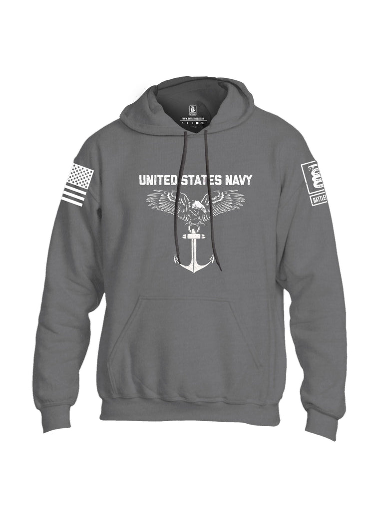 Battleraddle United States Navy Anchor White Sleeves Uni Cotton Blended Hoodie With Pockets