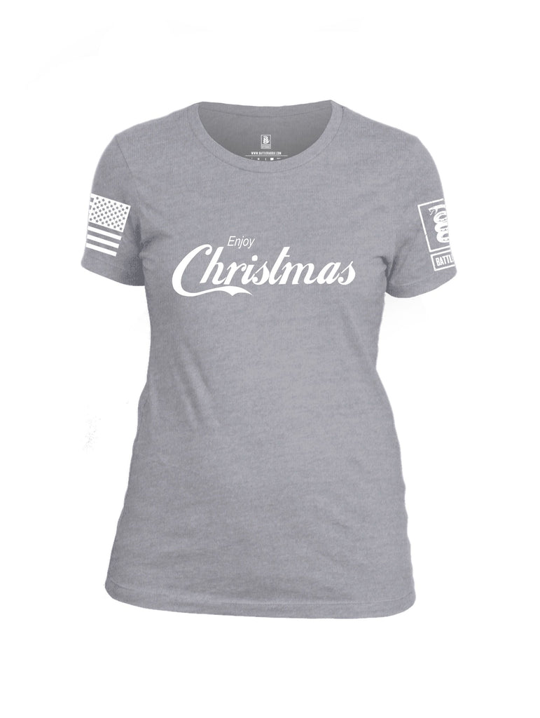 Battleraddle Enjoy Christmas White Sleeves Women Cotton Crew Neck T-Shirt