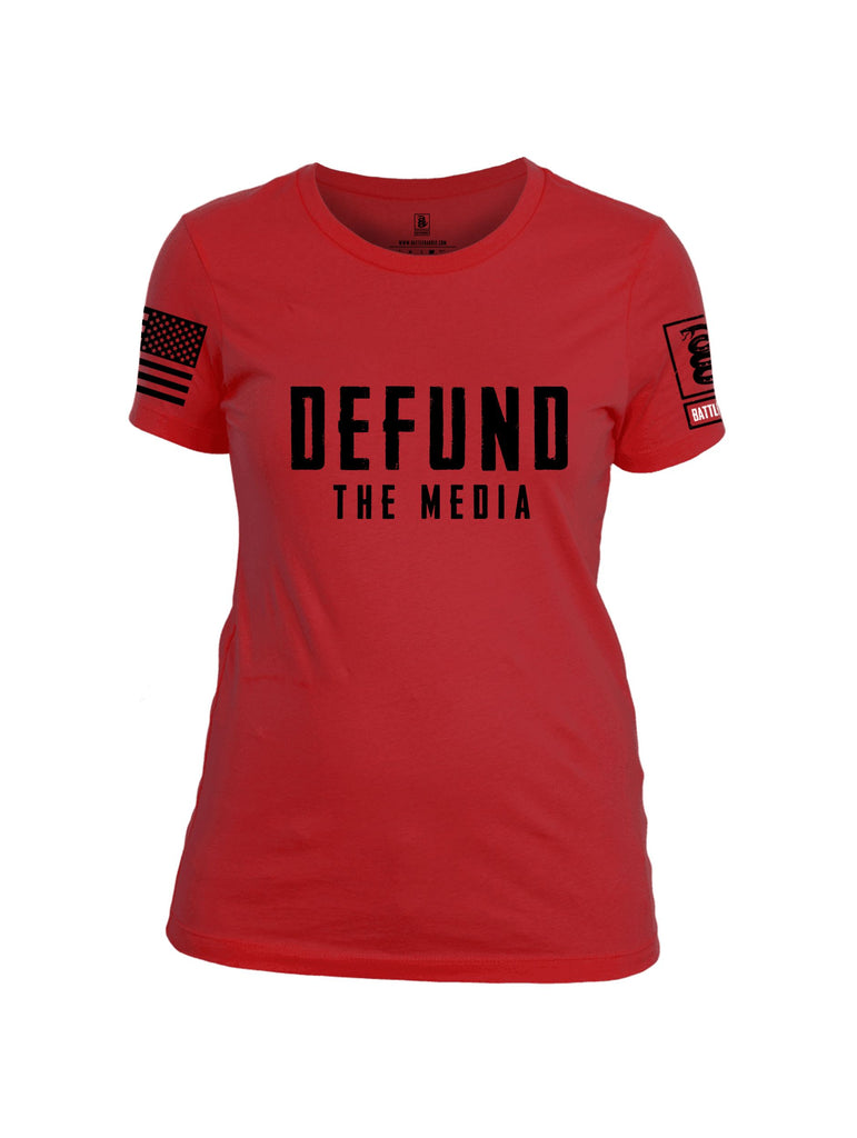 Battleraddle Defund The Media Black Sleeves Women Cotton Crew Neck T-Shirt