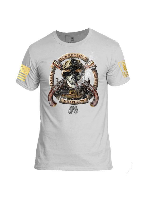 Battleraddle 324th HHC MP BN Assist Defend Protect Brass Sleeve Print Mens Cotton Crew Neck T Shirt - Battleraddle® LLC