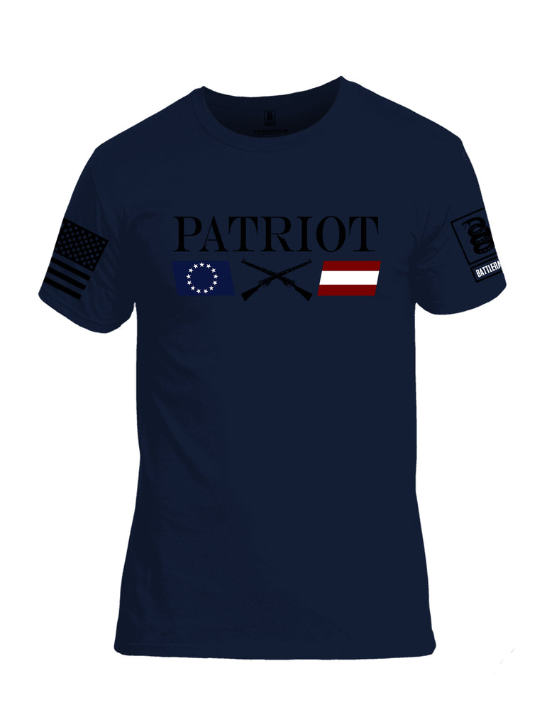 Battleraddle Patriot Rifle Flag Black {sleeve_color} Sleeves Men Cotton Crew Neck T-Shirt
