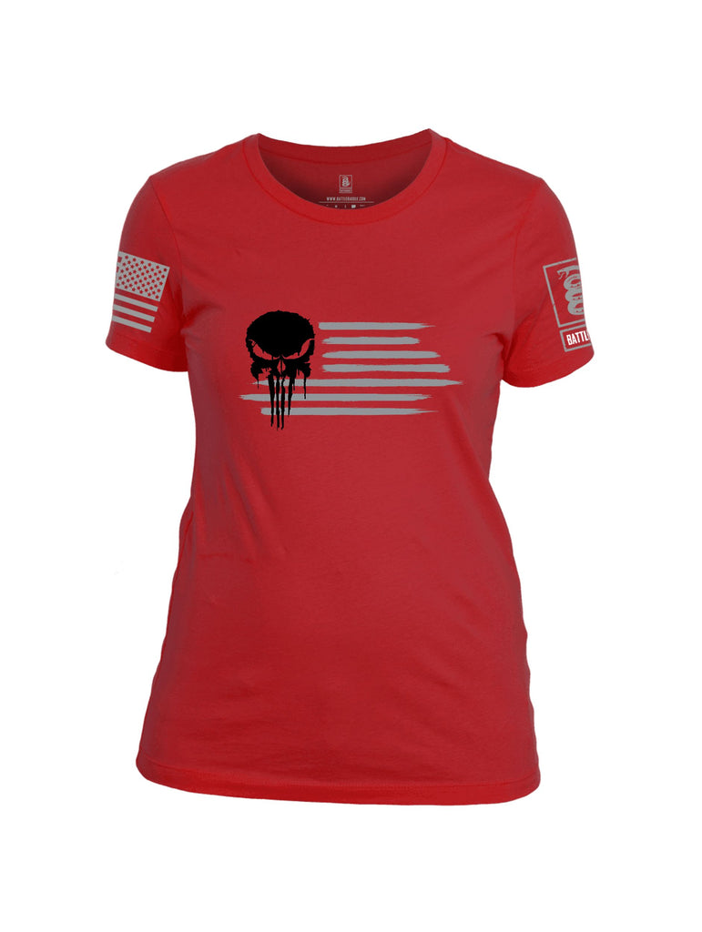 Battleraddle Pun Skull Flag Grey Sleeves Women Cotton Crew Neck T-Shirt