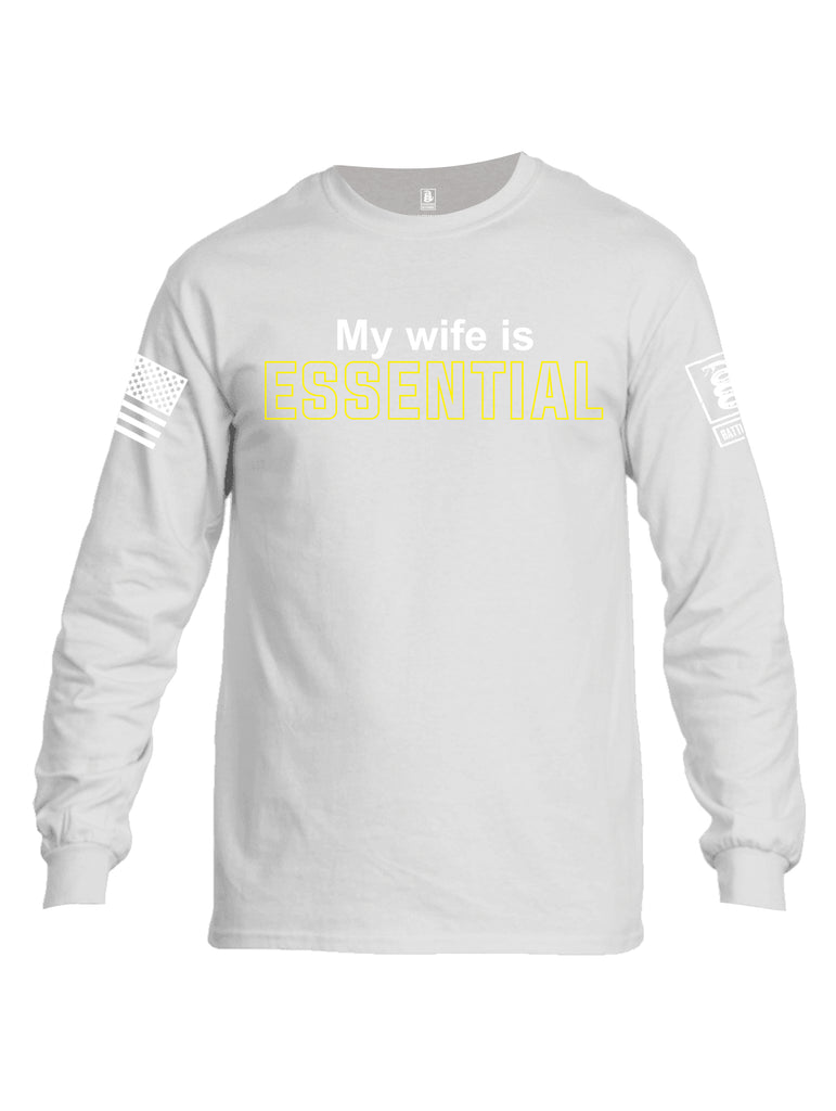 Battleraddle My Wife Is Essential {sleeve_color} Sleeves Men Cotton Crew Neck Long Sleeve T Shirt
