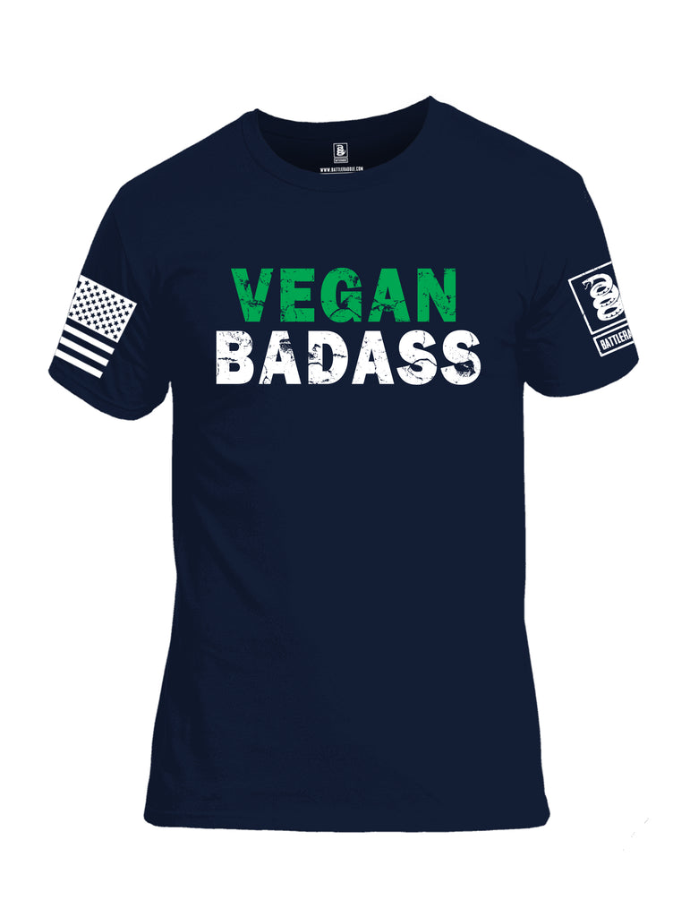 Battleraddle Vegan Badass White {sleeve_color} Sleeves Men Cotton Crew Neck T-Shirt