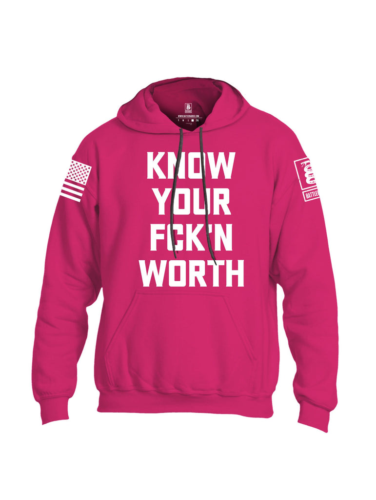 Battleraddle Know Your Worth White Sleeves Uni Cotton Blended Hoodie With Pockets
