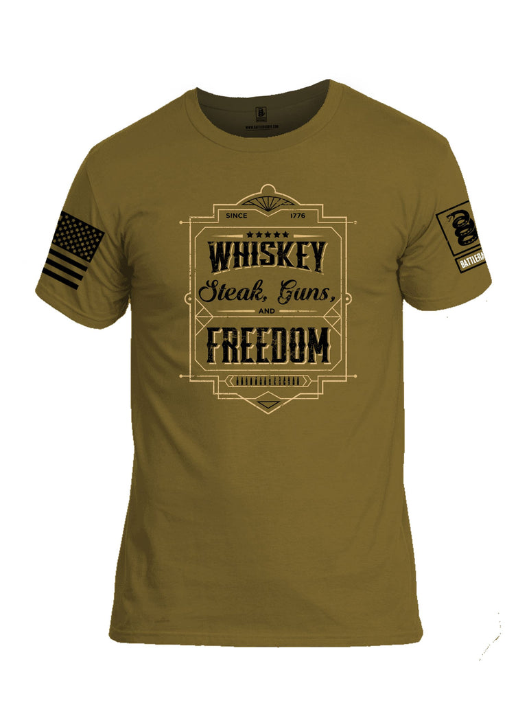 Battleraddle Whiskey Freedom Black Sleeves Men Cotton Crew Neck T-Shirt