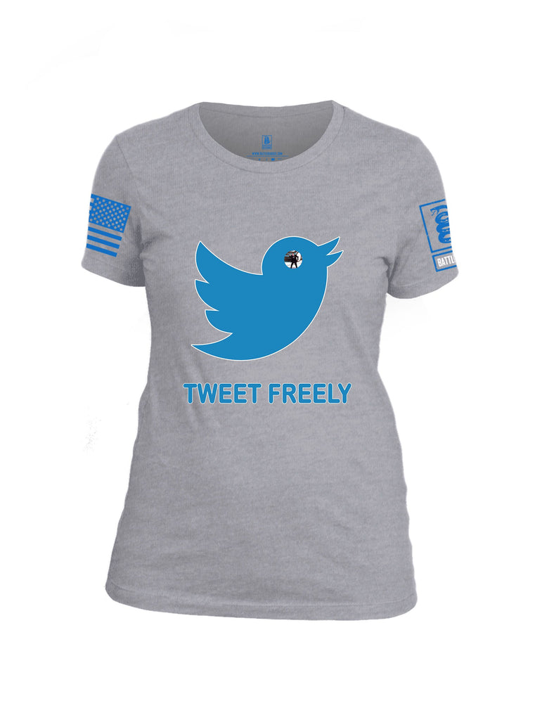 Battleraddle Tweet Freely Mid Blue Sleeves Women Cotton Crew Neck T-Shirt