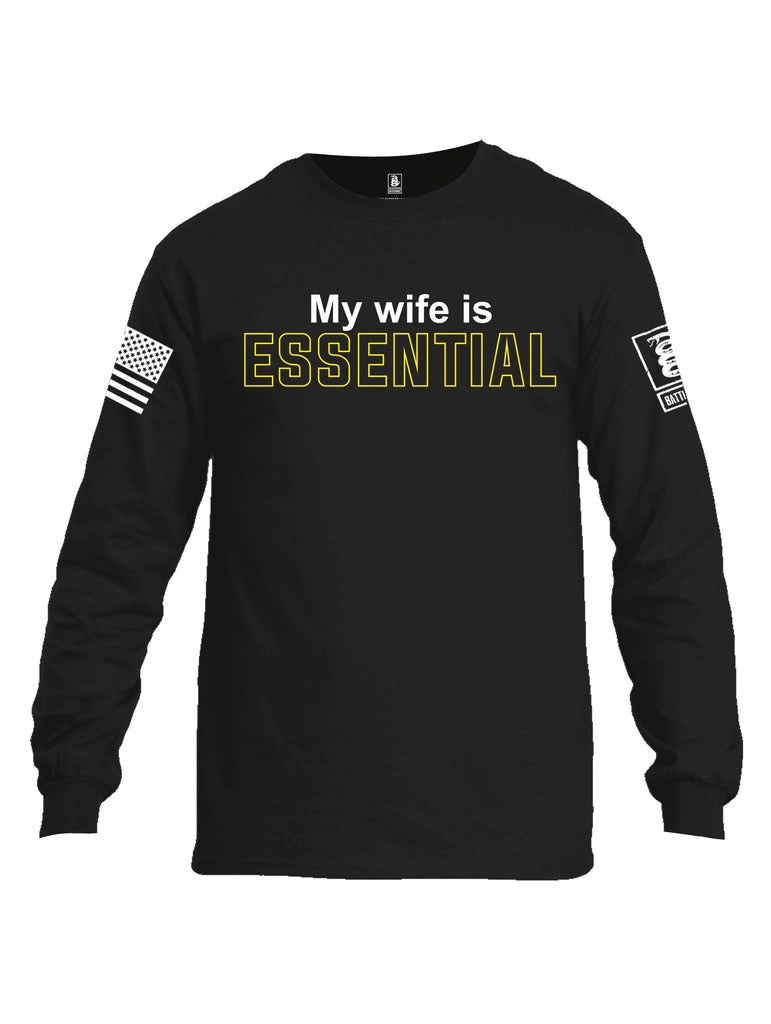 Battleraddle My Wife Is Essential {sleeve_color} Sleeves Men Cotton Crew Neck Long Sleeve T Shirt