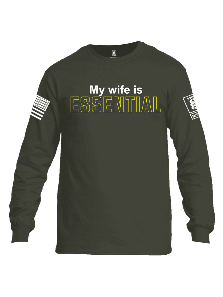 Battleraddle My Wife Is Essential {sleeve_color} Sleeves Men Cotton Crew Neck Long Sleeve T Shirt