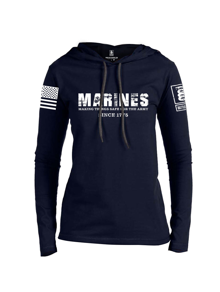 Battleraddle Marines Making Things Safe For The Army Since 1775 White Sleeves Women Cotton Thin Cotton Lightweight Hoodie