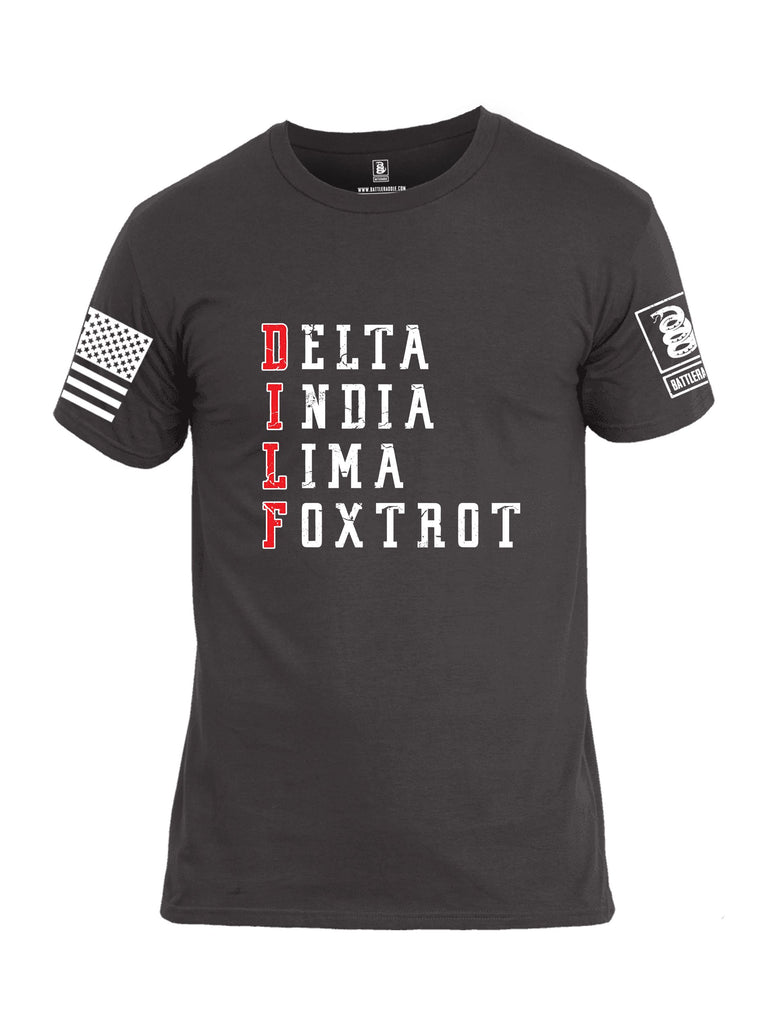 Battleraddle Delta India Lima Foxtrot White Sleeves Men Cotton Crew Neck T-Shirt