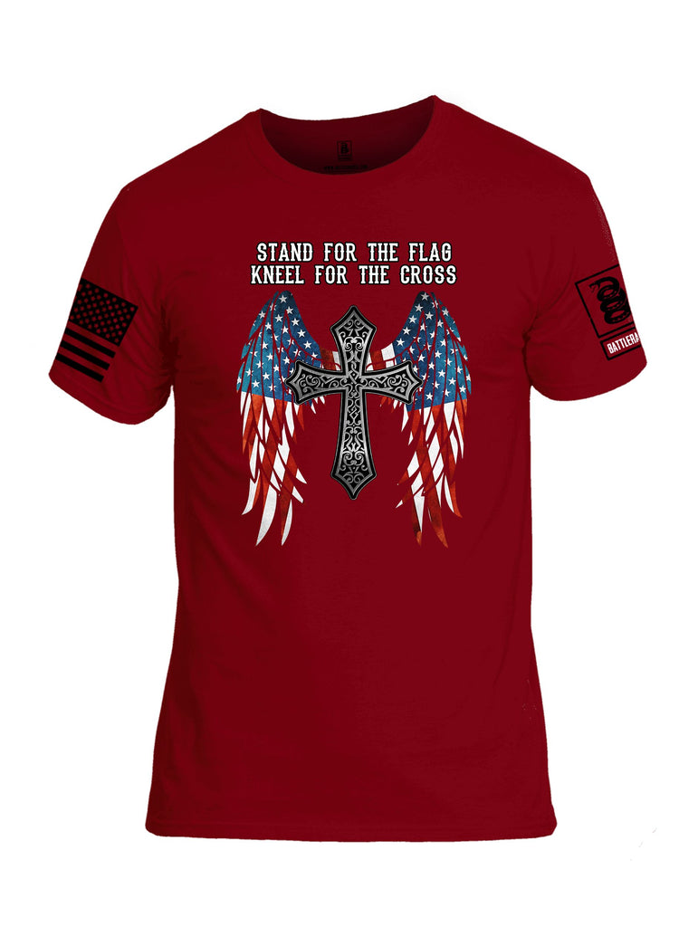 Battleraddle Stand For The Flag Kneel For The Cross Black Sleeves Men Cotton Crew Neck T-Shirt