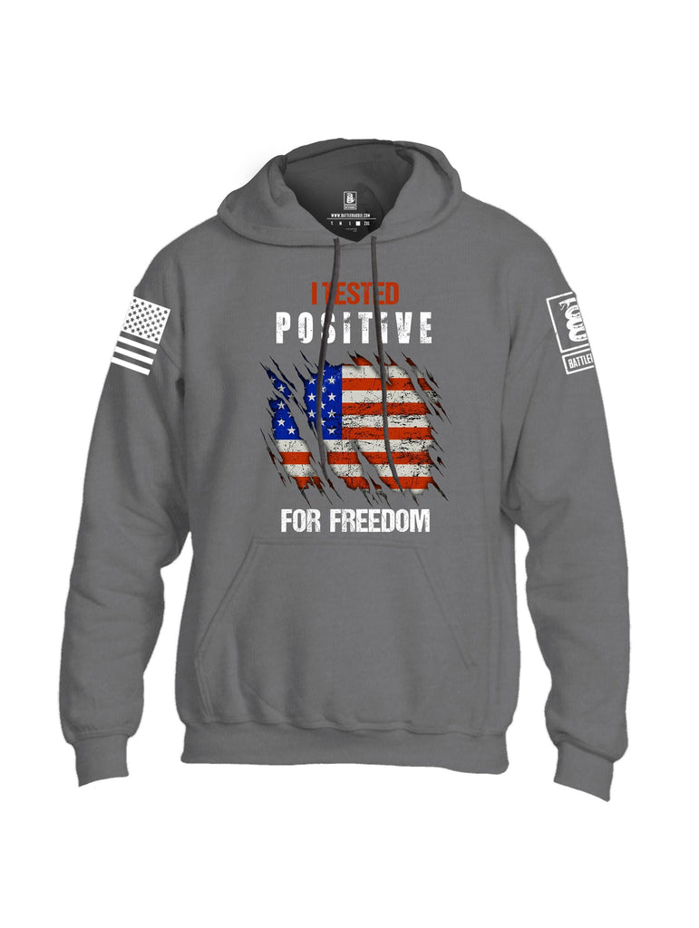 Battleraddle I Tested Positive For Freedom White Sleeves Uni Cotton Blended Hoodie With Pockets