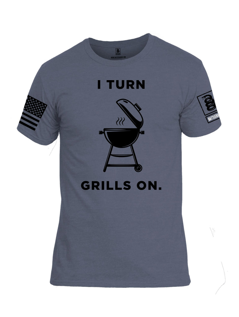 Battleraddle I Turn Grills On Black Sleeves Men Cotton Crew Neck T-Shirt
