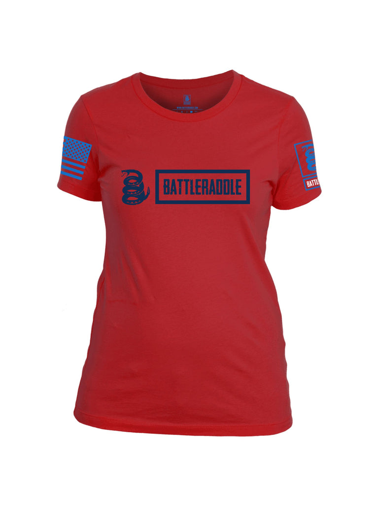 Battleraddle Battleraddle Original Logo Blue Mid Blue Sleeves Women Cotton Crew Neck T-Shirt