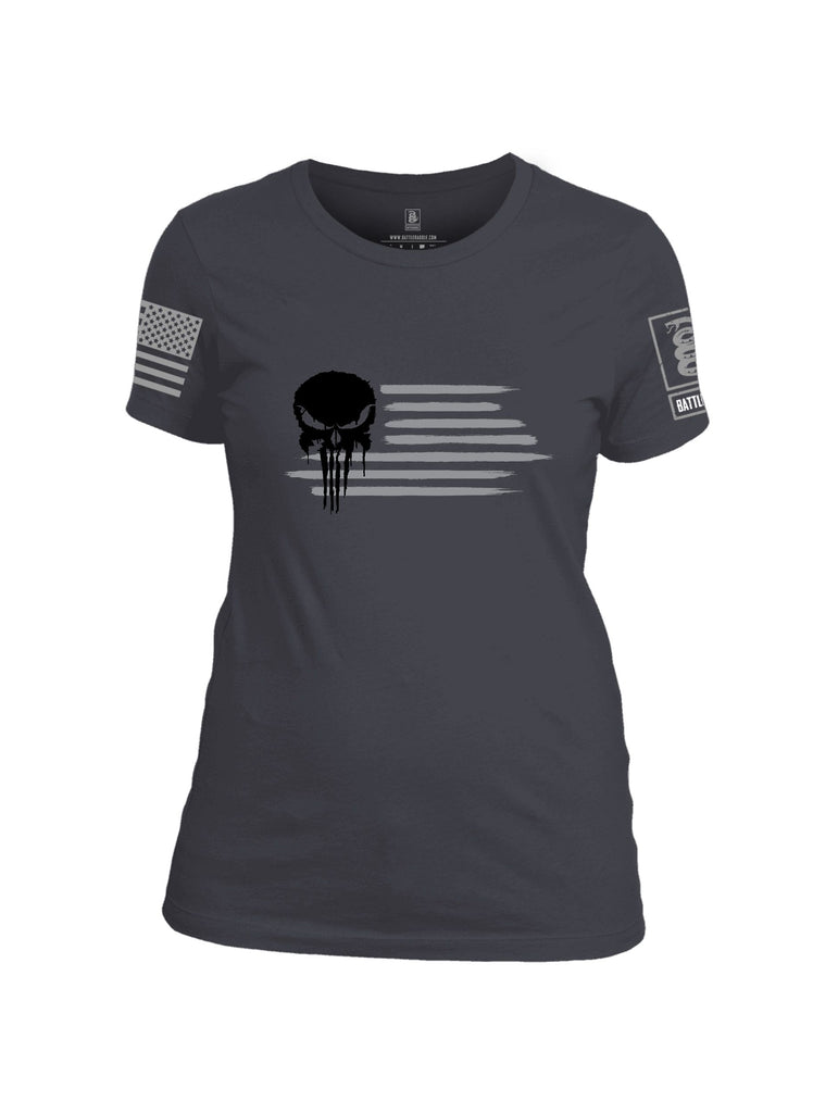 Battleraddle Pun Skull Flag Grey Sleeves Women Cotton Crew Neck T-Shirt