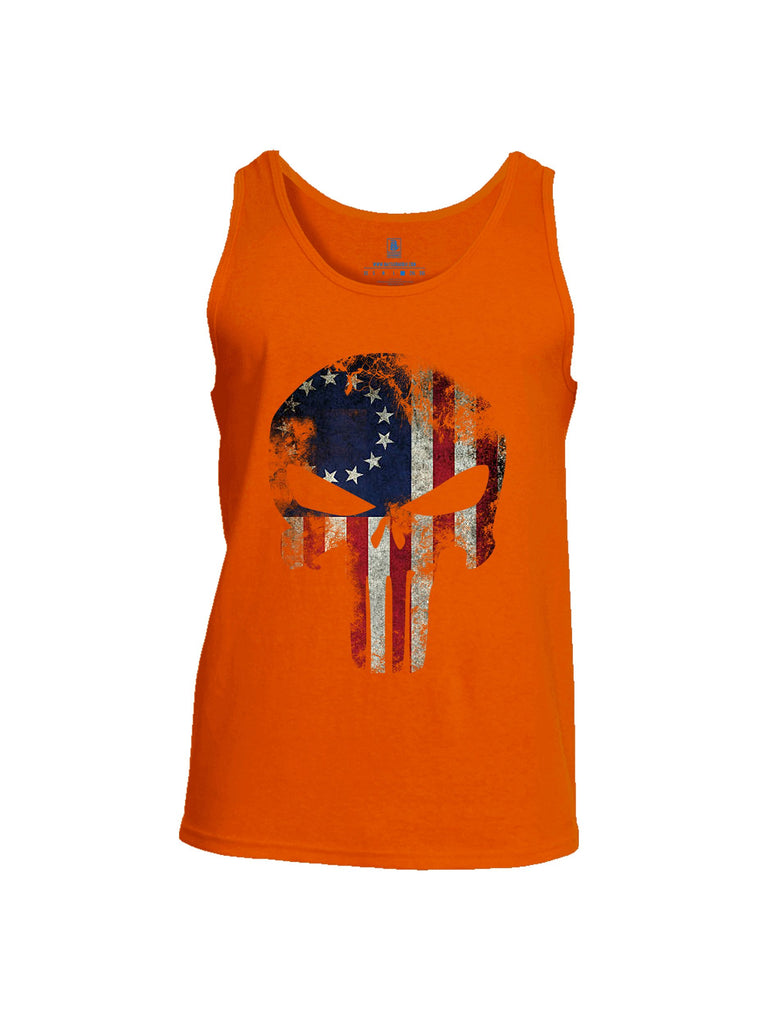 Battleraddle Patriot Skull Usa Flag Mid Blue Sleeves Men Cotton Cotton Tank Top