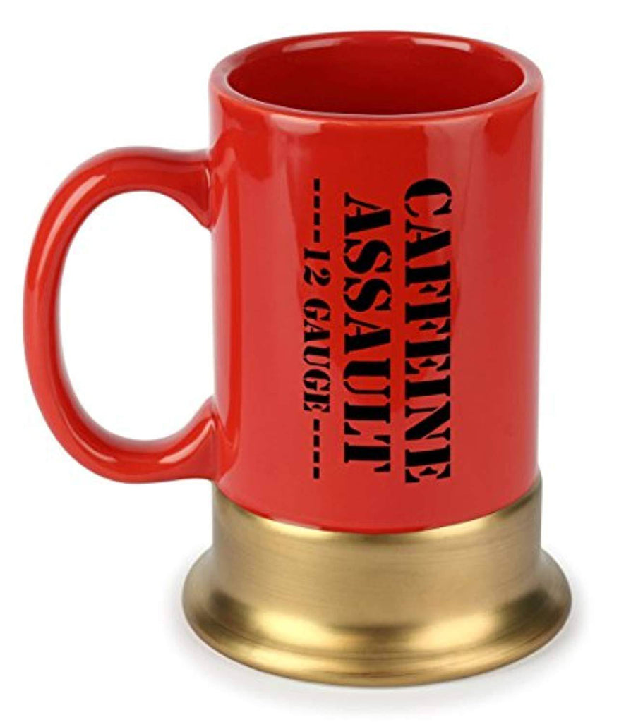 Battleraddle Shotgun Coffee Mug Caliber Gourmet Caffeine Rush Mug 12 Gauge Red Gold Brass Base shirt|custom|veterans|battleraddle