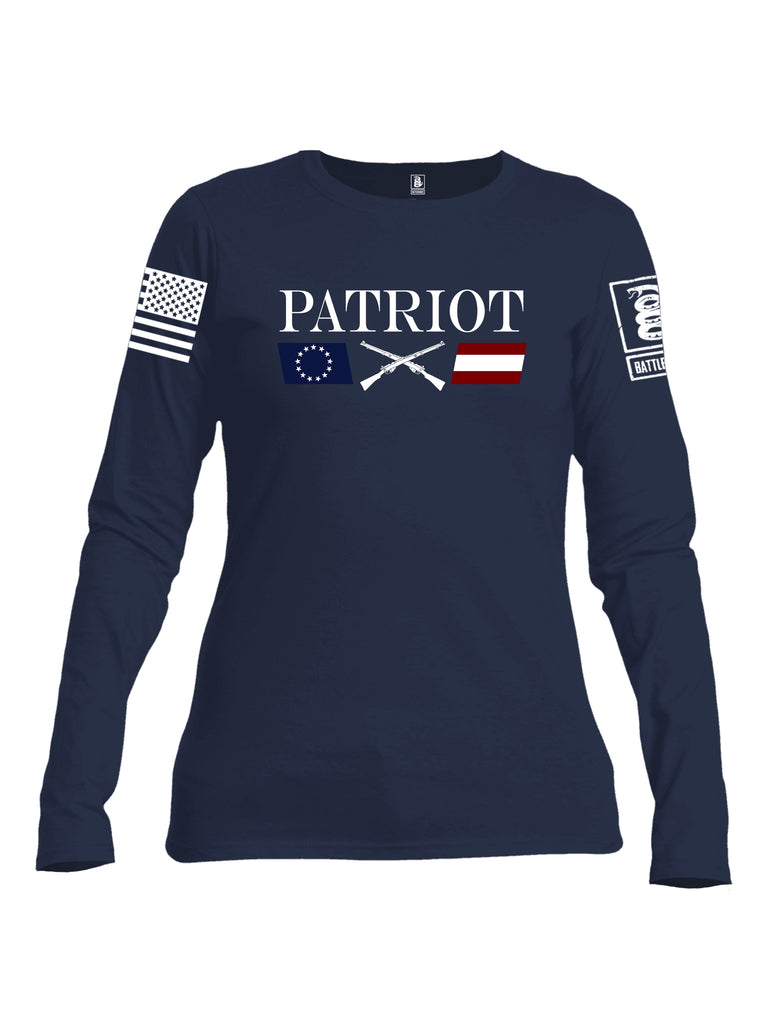 Battleraddle Patriot Rifle Flag White {sleeve_color} Sleeves Women Cotton Crew Neck Long Sleeve T Shirt