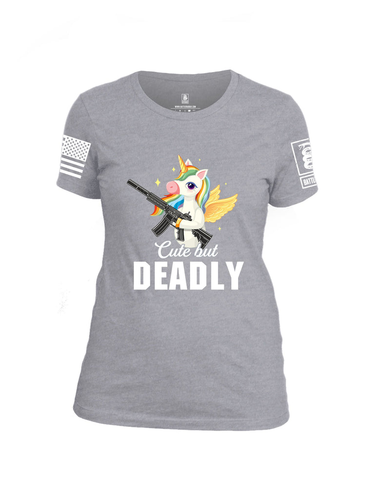 Battleraddle Cute But Deadly White Sleeves Women Cotton Crew Neck T-Shirt