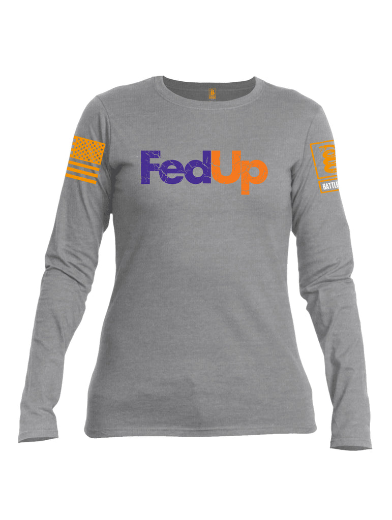 Battleraddle Fed Up Orange {sleeve_color} Sleeves Women Cotton Crew Neck Long Sleeve T Shirt