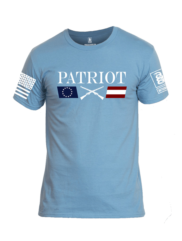 Battleraddle Patriot Rifle Flag White {sleeve_color} Sleeves Men Cotton Crew Neck T-Shirt
