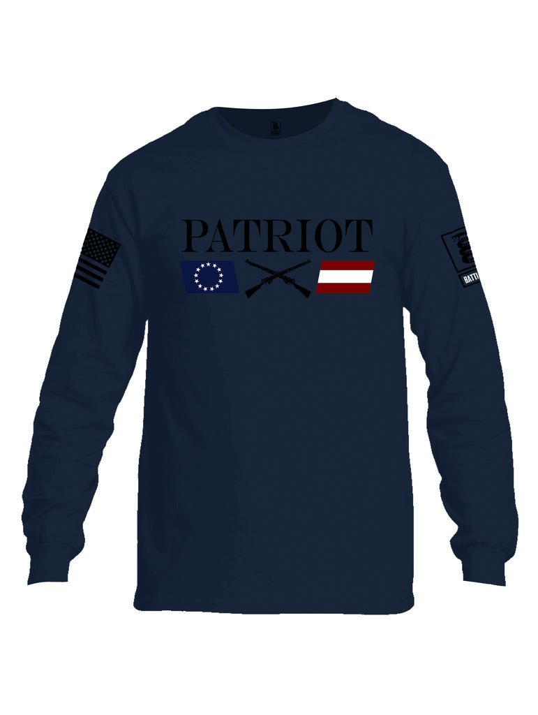 Battleraddle Patriot Rifle Flag Black {sleeve_color} Sleeves Men Cotton Crew Neck Long Sleeve T Shirt