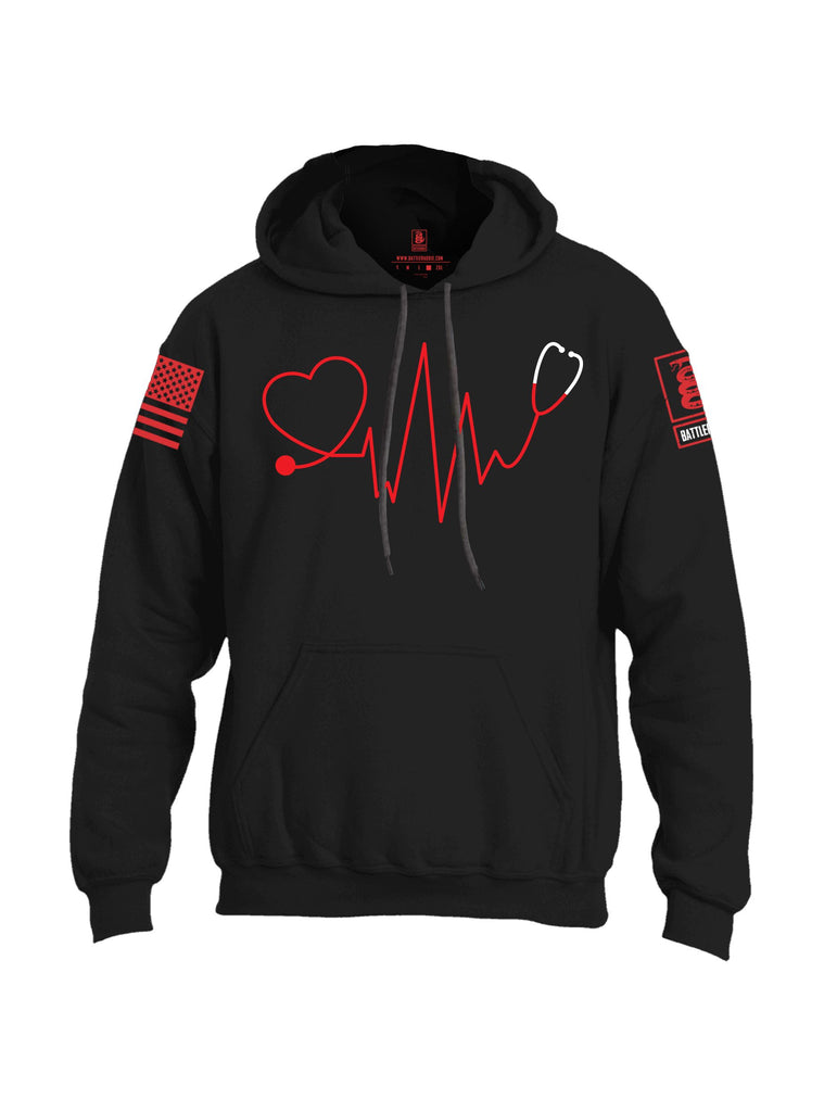 Battleraddle Nurse Heartbeat Red Sleeves Uni Cotton Blended Hoodie With Pockets