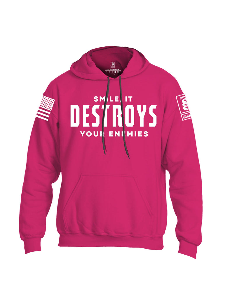 Battleraddle Smile It Destroys Your Enemies White Sleeves Uni Cotton Blended Hoodie With Pockets