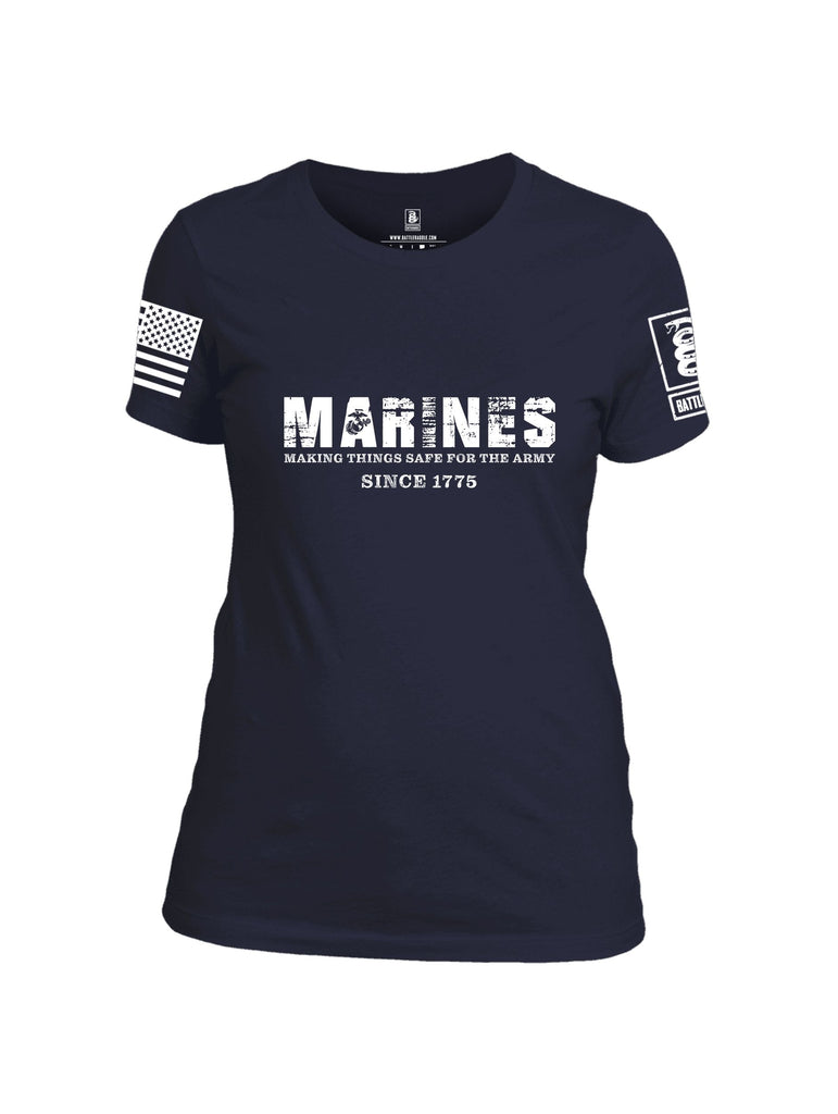 Battleraddle Marines Making Things Safe For The Army Since 1775 White Sleeves Women Cotton Crew Neck T-Shirt