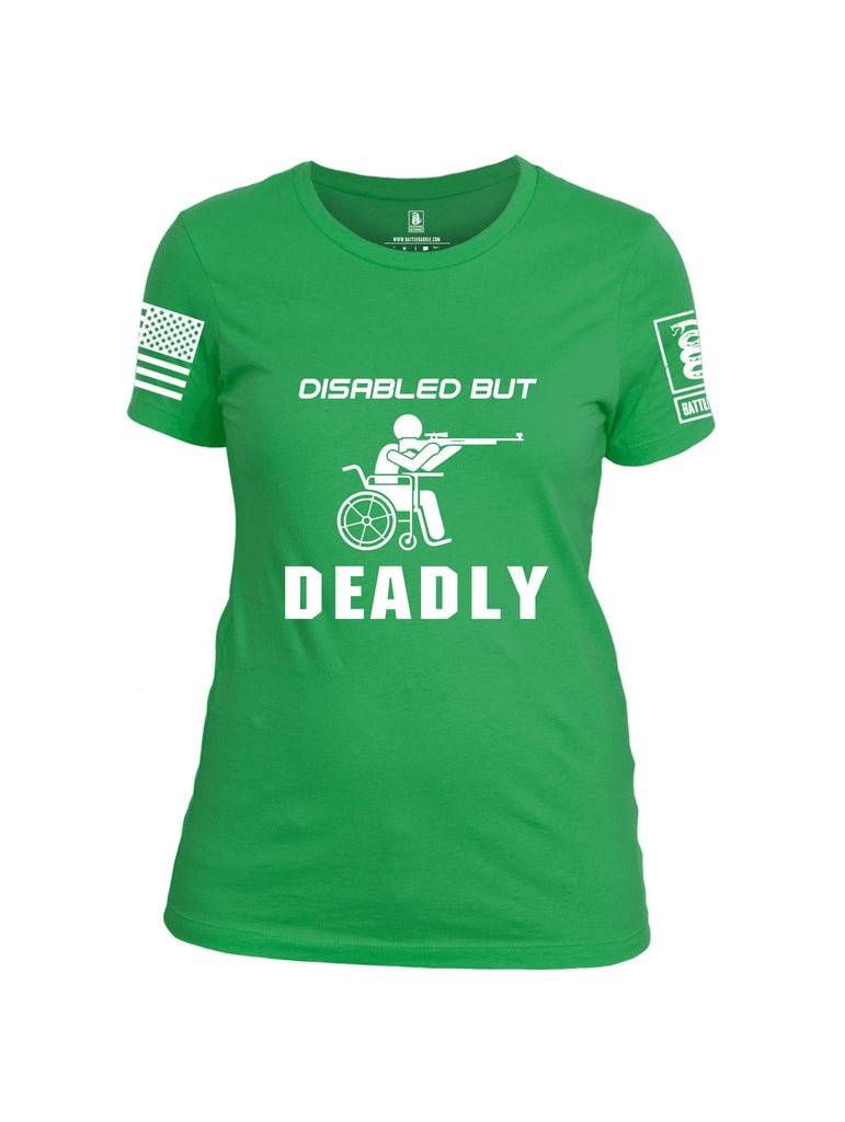 Battleraddle Disabled But Deadly White Sleeves Women Cotton Crew Neck T-Shirt
