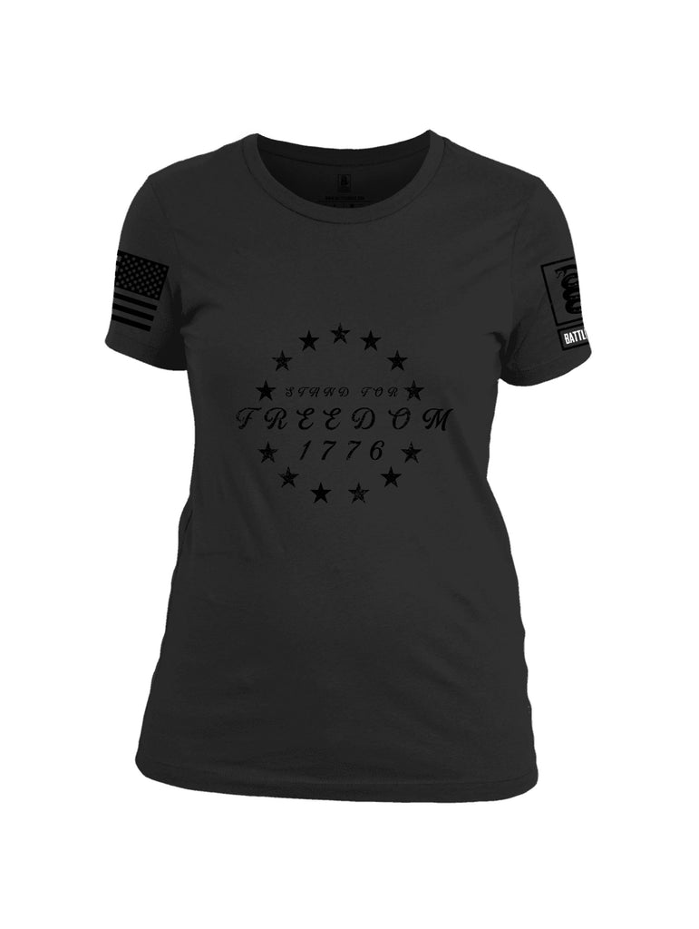 Battleraddle Stand For Freedom 1776 Black Sleeves Women Cotton Crew Neck T-Shirt