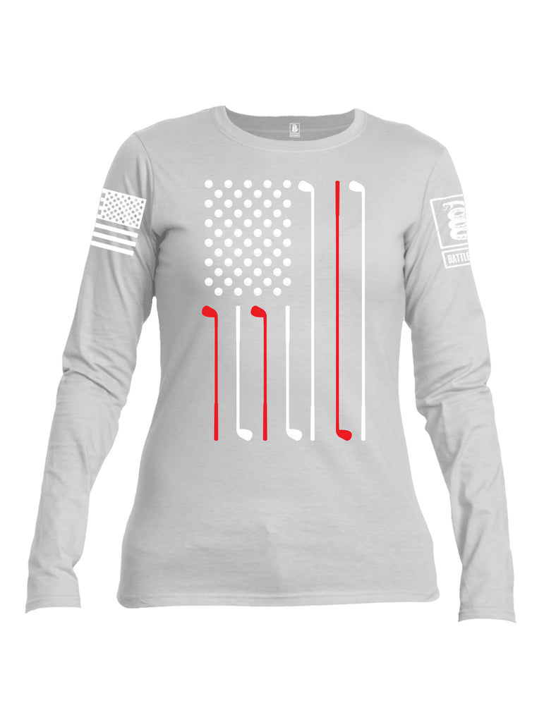 Battleraddle Golf Flag White {sleeve_color} Sleeves Women Cotton Crew Neck Long Sleeve T Shirt