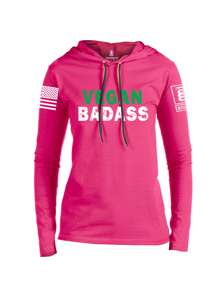 Battleraddle Vegan Badass White {sleeve_color} Sleeves Women Cotton Thin Cotton Lightweight Hoodie