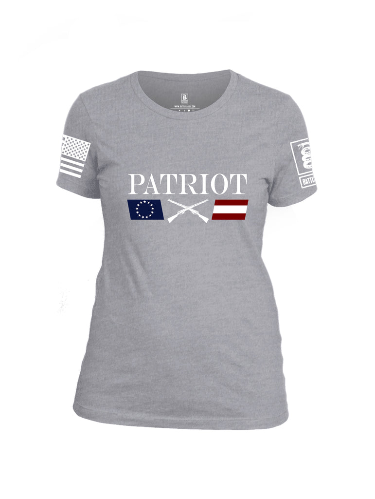 Battleraddle Patriot Rifle Flag White {sleeve_color} Sleeves Women Cotton Crew Neck T-Shirt