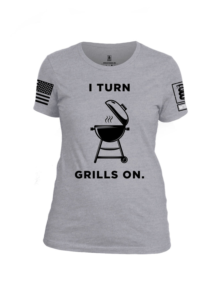 Battleraddle I Turn Grills On Black Sleeves Women Cotton Crew Neck T-Shirt