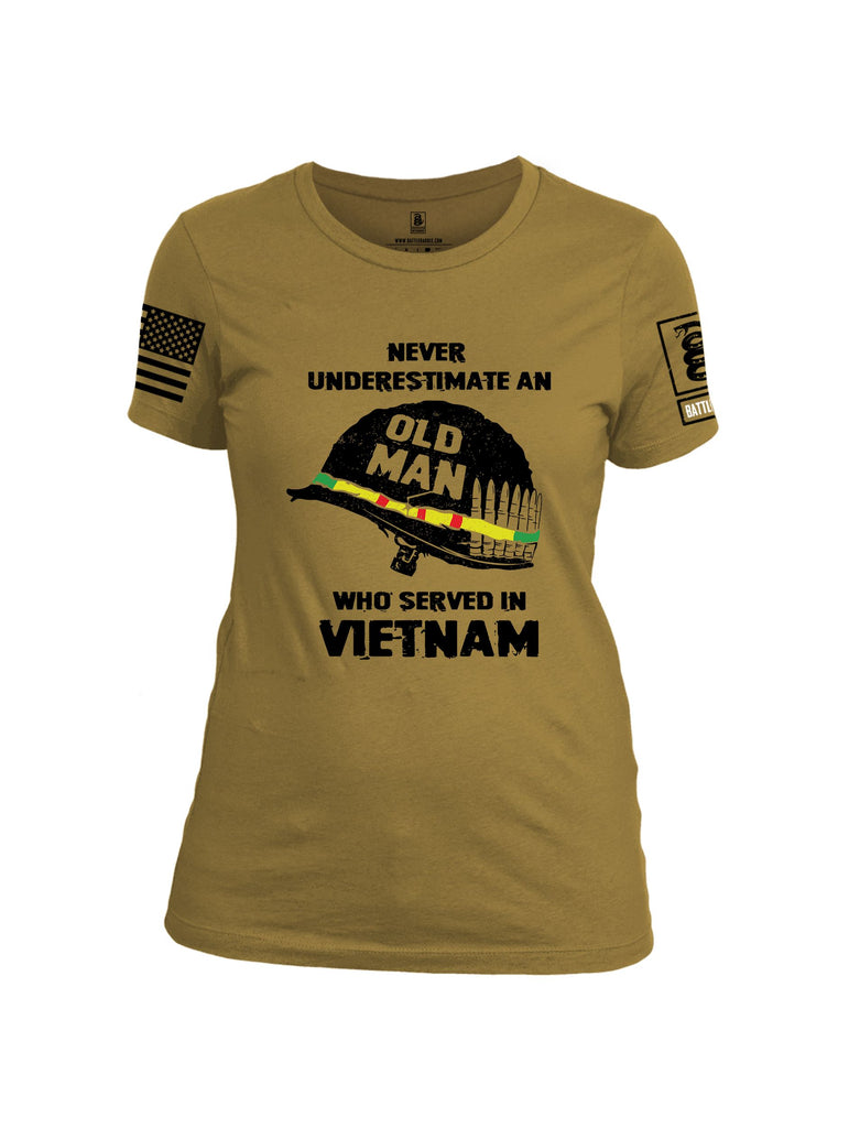 Battleraddle Never Underestimate An Old Man Who Served In Vietnam Black Sleeves Women Cotton Crew Neck T-Shirt