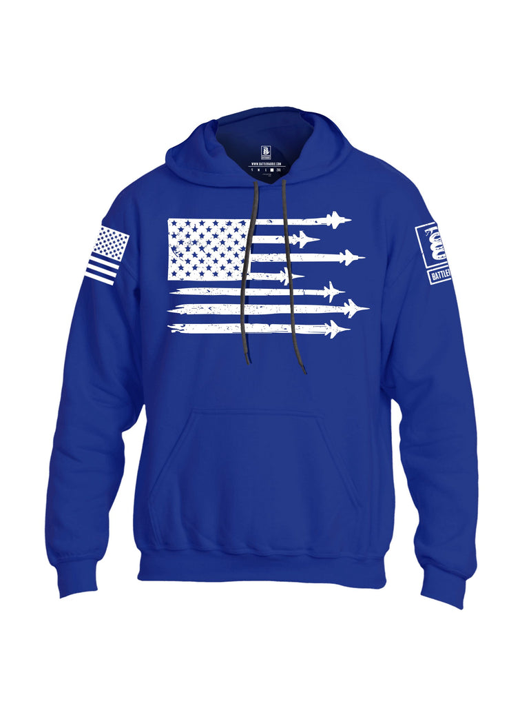 Battleraddle Usa Flag Jet Fighters White Sleeves Uni Cotton Blended Hoodie With Pockets