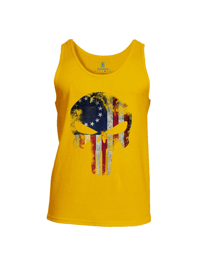 Battleraddle Patriot Skull Usa Flag Mid Blue Sleeves Men Cotton Cotton Tank Top