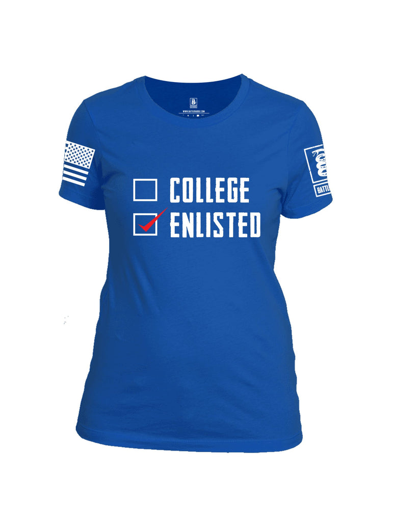 Battleraddle College Enlisted White Sleeves Women Cotton Crew Neck T-Shirt