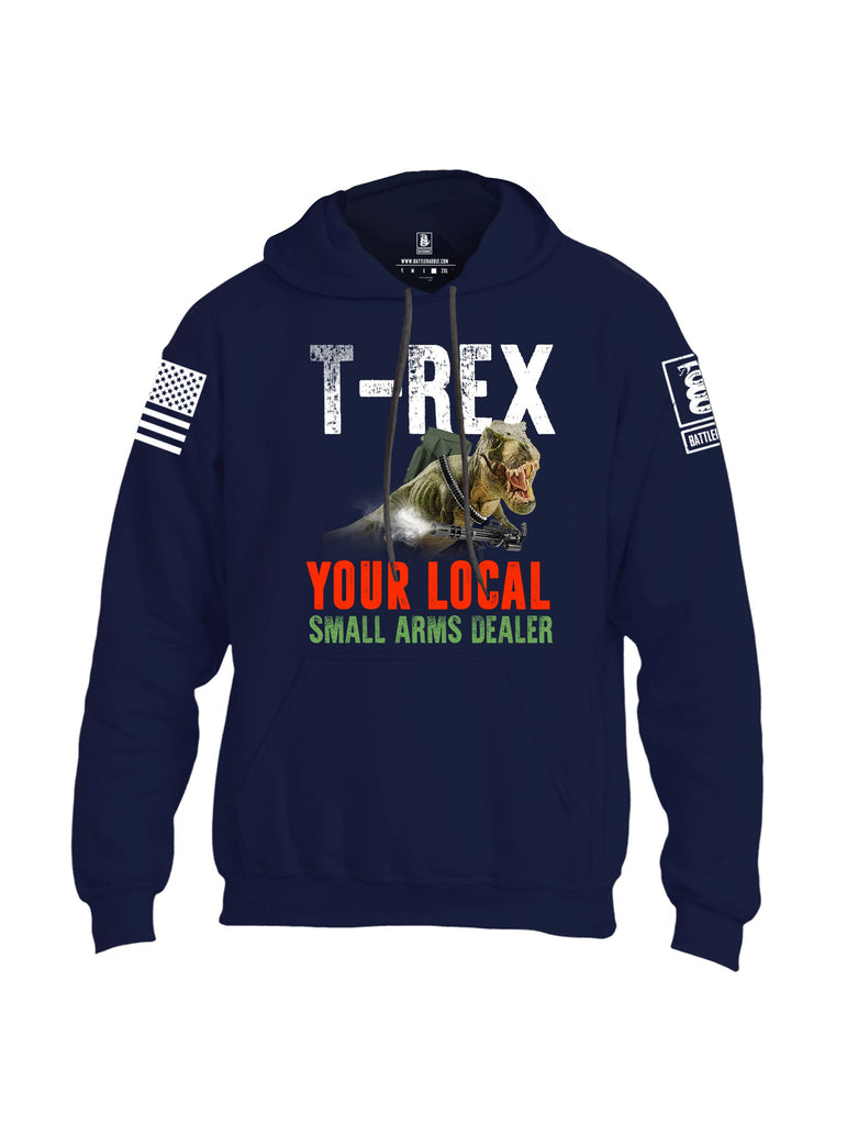 Battleraddle T Rex Your Local Small Arms Dealer  White Sleeves Uni Cotton Blended Hoodie With Pockets