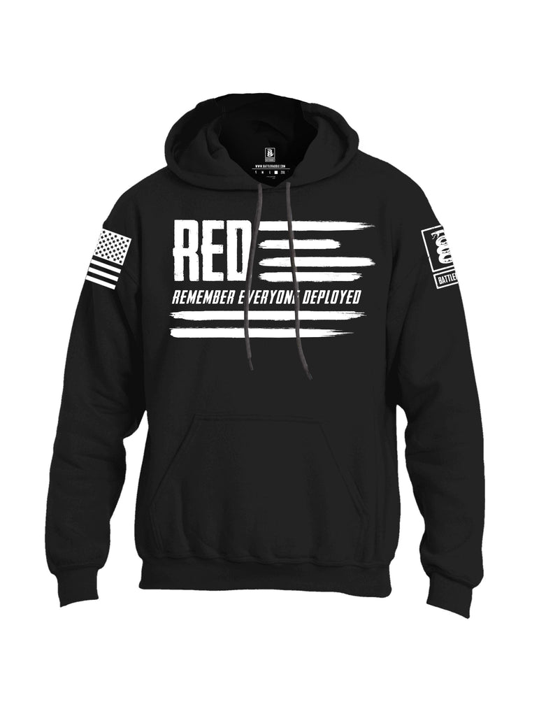 Battleraddle Red Remember Everyone Deployed Flag White Sleeves Uni Cotton Blended Hoodie With Pockets
