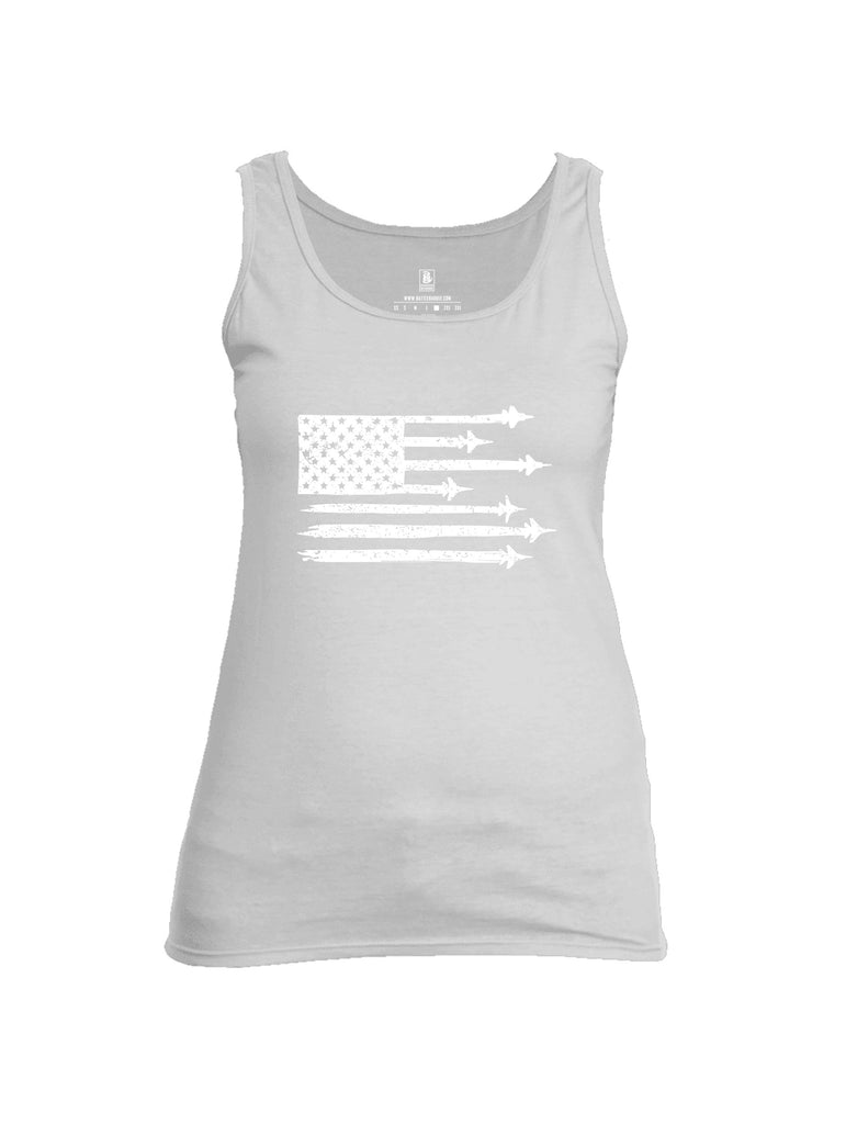 Battleraddle Usa Flag Jet Fighters White Sleeves Women Cotton Cotton Tank Top